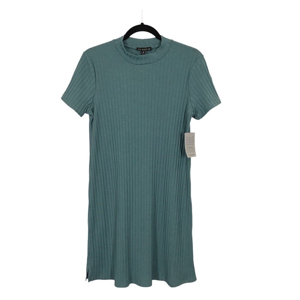 Ke.ned.ik Green Ribbed Short Sleeve Knee Length T-Shirt Dress Womens Size Medium